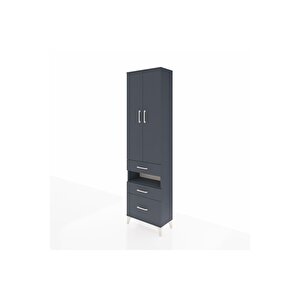 Arges Dolap 4 Raflı 3 Çekmeceli 2 Kapaklı 60x30x221 Antrasit-antrasit