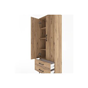 Arges Dolap 4 Raflı 2 Çekmeceli 2 Kapaklı 60x30x163 Çam-çam