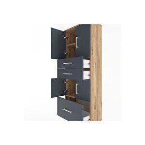 Arges Dolap 3 Raflı 3 Çekmeceli 4 Kapaklı 60x30x163 Çam-antrasit