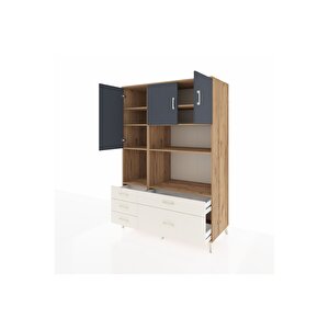 Kronos Dolap 8 Raflı 5 Çekmeceli 3 Kapaklı 132x59x195 Çam-antrasit/aytaşı