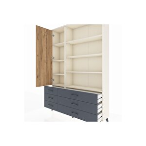 Arges Dolap 8 Raflı 6 Çekmeceli Tek Kapaklı  132x30x195 Aytaşı-çam/antrasit
