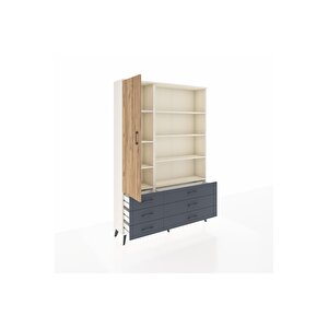 Arges Dolap 8 Raflı 6 Çekmeceli Tek Kapaklı  132x30x195 Aytaşı-çam/antrasit