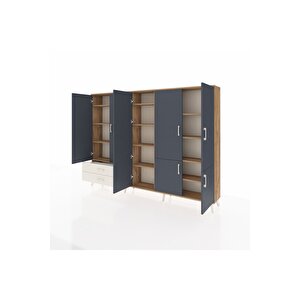 Arges Dolap 12 Raflı 2 Çekmeceli 7 Kapaklı 220x30x163 Çam-antrasit/aytaşı