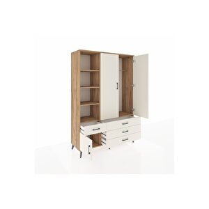 Hyperion Gardrop 5 Raflı 4 Çekmeceli Tek Askılı 132x44x195 Çam-aytaşı