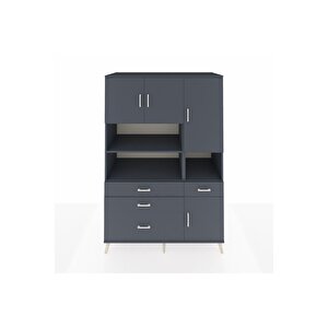 Kronos Dolap 9 Raflı 4 Çekmeceli 4 Kapaklı 132x59x195 Antrasit-antrasit/antrasit