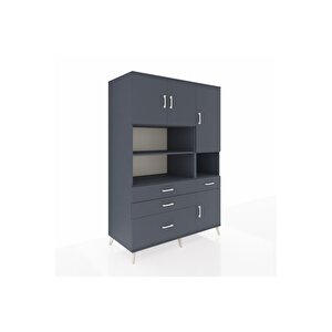 Kronos Dolap 9 Raflı 4 Çekmeceli 4 Kapaklı 132x59x195 Antrasit-antrasit/antrasit