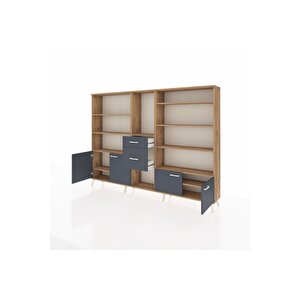 Arges Dolap 10 Raflı 2 Çekmeceli 4 Kapaklı 220x30x163 Çam-antrasit