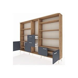 Arges Dolap 10 Raflı 2 Çekmeceli 4 Kapaklı 220x30x163 Çam-antrasit