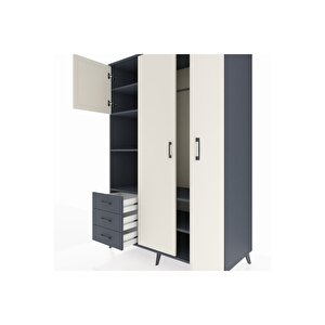 Kronos Dolap 6 Raflı 3 Çekmeceli Tek Askılı 132x59x195 Antrasit-aytaşı/antrasit