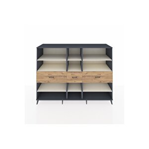 Kronos Dolap 9 Raflı 3 Çekmeceli  220x59x163 Antrasit-aytaşı/çam