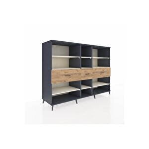 Kronos Dolap 9 Raflı 3 Çekmeceli  220x59x163 Antrasit-aytaşı/çam