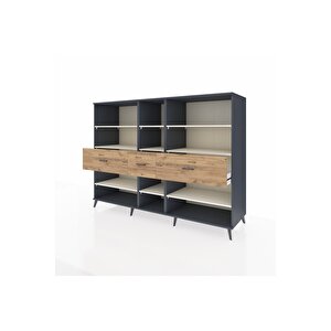 Kronos Dolap 9 Raflı 3 Çekmeceli  220x59x163 Antrasit-aytaşı/çam