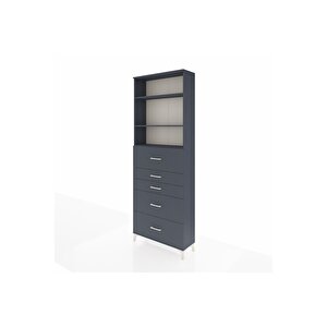 Arges Dolap 3 Raflı 5 Çekmeceli 88x30x243 Antrasit-antrasit