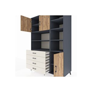 Kronos Dolap 9 Raflı 4 Çekmeceli 3 Kapaklı 132x59x195 Antrasit-çam/aytaşı