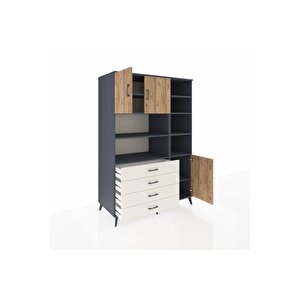 Kronos Dolap 9 Raflı 4 Çekmeceli 3 Kapaklı 132x59x195 Antrasit-çam/aytaşı