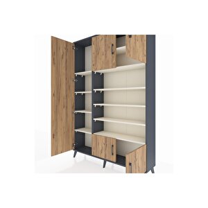 Arges Dolap 10 Raflı 5 Kapaklı 132x30x195 Antrasit-çam/aytaşı