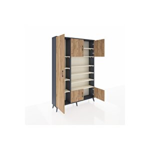 Arges Dolap 10 Raflı 5 Kapaklı 132x30x195 Antrasit-çam/aytaşı