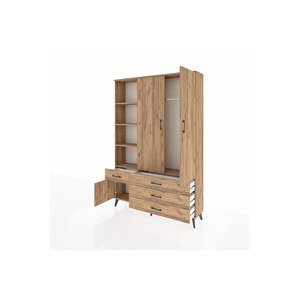 Arges Gardrop 5 Raflı 4 Çekmeceli Tek Askılı 132x30x195 Çam-çam