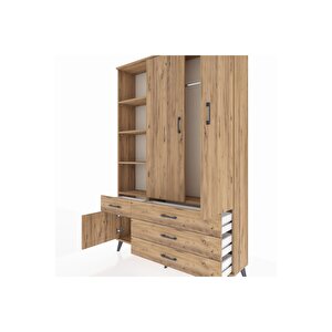 Arges Gardrop 5 Raflı 4 Çekmeceli Tek Askılı 132x30x195 Çam-çam