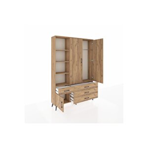 Arges Gardrop 5 Raflı 4 Çekmeceli Tek Askılı 132x30x195 Çam-çam