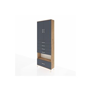 Arges Dolap 4 Raflı 5 Çekmeceli 2 Kapaklı 88x30x243 Çam-antrasit
