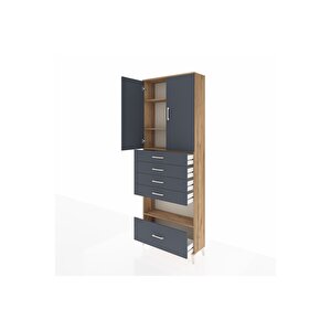 Arges Dolap 4 Raflı 5 Çekmeceli 2 Kapaklı 88x30x243 Çam-antrasit