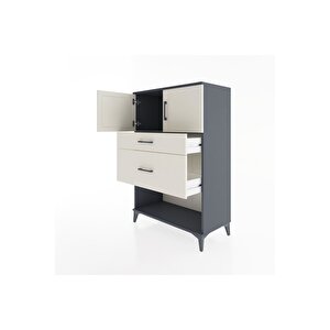 Hyperion Dolap Tek Raflı 2 Çekmeceli 2 Kapaklı 88x44x134 Antrasit-aytaşı