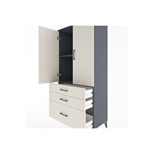 Hyperion Dolap 2 Raflı 3 Çekmeceli 2 Kapaklı 88x44x182 Antrasit-aytaşı