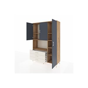 Hyperion Dolap 7 Raflı 3 Çekmeceli 3 Kapaklı 132x44x195 Çam-antrasit/aytaşı