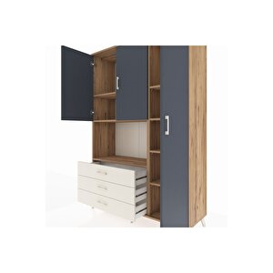 Hyperion Dolap 7 Raflı 3 Çekmeceli 3 Kapaklı 132x44x195 Çam-antrasit/aytaşı