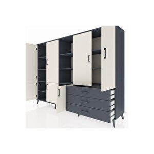 Hyperion Dolap 11 Raflı 3 Çekmeceli 7 Kapaklı 220x44x163 Antrasit-aytaşı/antrasit