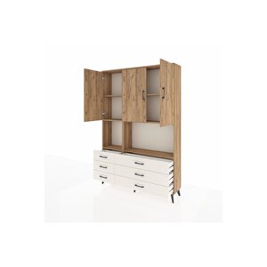 Arges Dolap 6 Raflı 6 Çekmeceli 3 Kapaklı 132x30x195 Çam-çam/aytaşı