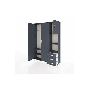 Arges Gardrop 5 Raflı 3 Çekmeceli Tek Askılı 132x30x195 Antrasit-antrasit