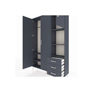 Arges Gardrop 5 Raflı 3 Çekmeceli Tek Askılı 132x30x195 Antrasit-antrasit