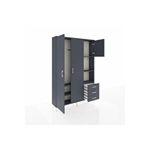 Arges Gardrop 5 Raflı 3 Çekmeceli Tek Askılı 132x30x195 Antrasit-antrasit