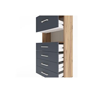 Arges Dolap Tek Raflı 5 Çekmeceli 60x30x134 Çam-antrasit