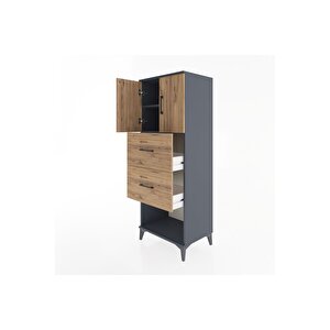 Hyperion Dolap 2 Raflı 2 Çekmeceli 2 Kapaklı 60x44x163 Antrasit-çam