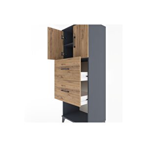 Hyperion Dolap 2 Raflı 2 Çekmeceli 2 Kapaklı 60x44x163 Antrasit-çam