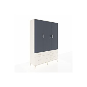 Hyperion Dolap 5 Raflı 5 Çekmeceli Tek Askılı 132x44x195 Aytaşı-antrasit/aytaşı