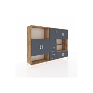 Hyperion Dolap 9 Raflı 4 Çekmeceli 8 Kapaklı 220x44x163 Çam-antrasit