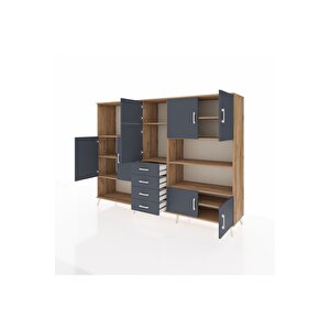 Hyperion Dolap 9 Raflı 4 Çekmeceli 8 Kapaklı 220x44x163 Çam-antrasit