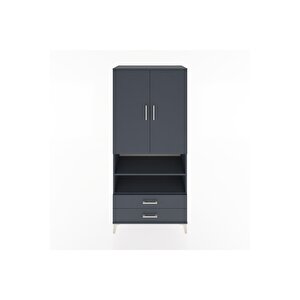 Hyperion Dolap 3 Raflı 2 Çekmeceli Tek Askılı 88x44x195 Antrasit-antrasit
