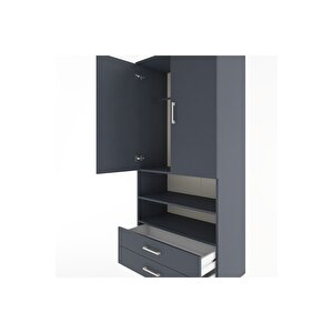 Hyperion Dolap 3 Raflı 2 Çekmeceli Tek Askılı 88x44x195 Antrasit-antrasit