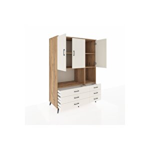 Kronos Dolap 6 Raflı 6 Çekmeceli 3 Kapaklı 132x59x195 Çam-aytaşı/aytaşı
