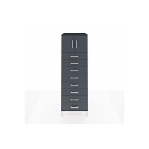 Kronos Dolap Tek Raflı 8 Çekmeceli 2 Kapaklı 60x59x182 Antrasit-antrasit
