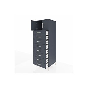 Kronos Dolap Tek Raflı 8 Çekmeceli 2 Kapaklı 60x59x182 Antrasit-antrasit