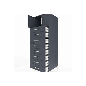 Kronos Dolap Tek Raflı 8 Çekmeceli 2 Kapaklı 60x59x182 Antrasit-antrasit