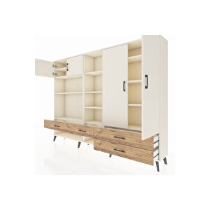 Arges Dolap 12 Raflı 4 Çekmeceli 4 Kapaklı 220x30x163 Aytaşı-aytaşı/çam