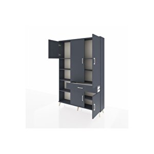 Arges Gardrop 8 Raflı Tek Çekmeceli 5 Kapaklı 132x30x195 Antrasit-antrasit