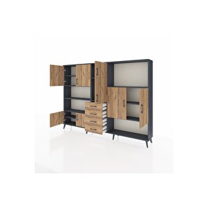 Arges Dolap 10 Raflı 4 Çekmeceli 8 Kapaklı 220x30x163 Antrasit-çam